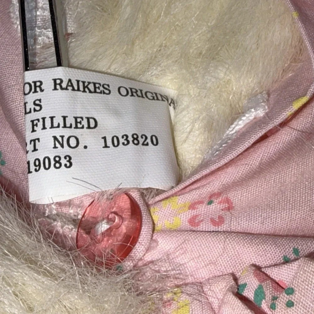 Vintage ROBERT RAIKES ORIGINAL Teddy Bear Wood Face Paws White Pink Dress